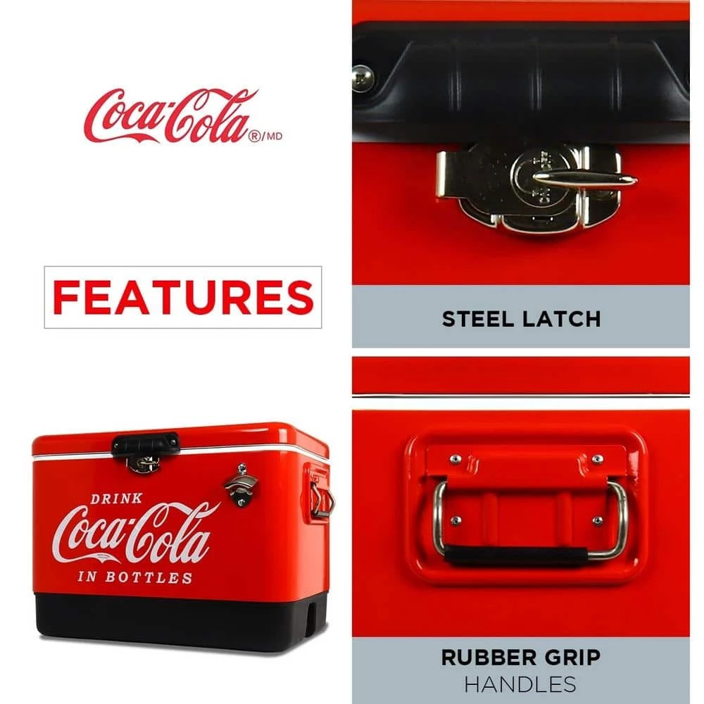 Coca-Cola Ice Chest Beverage Cooler with Bottle Opener, 51L (54 qt.), 85 Can Capacity, Red and Black by Koolatron - Image 3