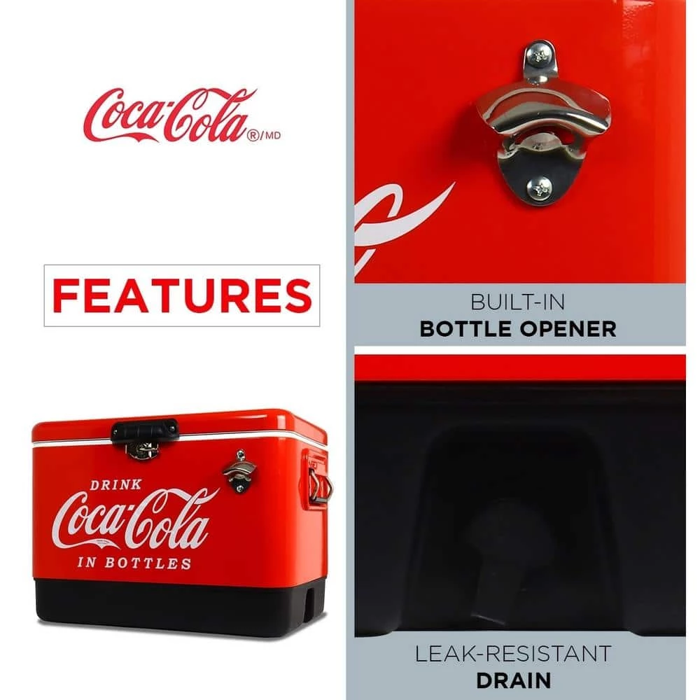 Coca-Cola Ice Chest Beverage Cooler with Bottle Opener, 51L (54 qt.), 85 Can Capacity, Red and Black by Koolatron - Image 8