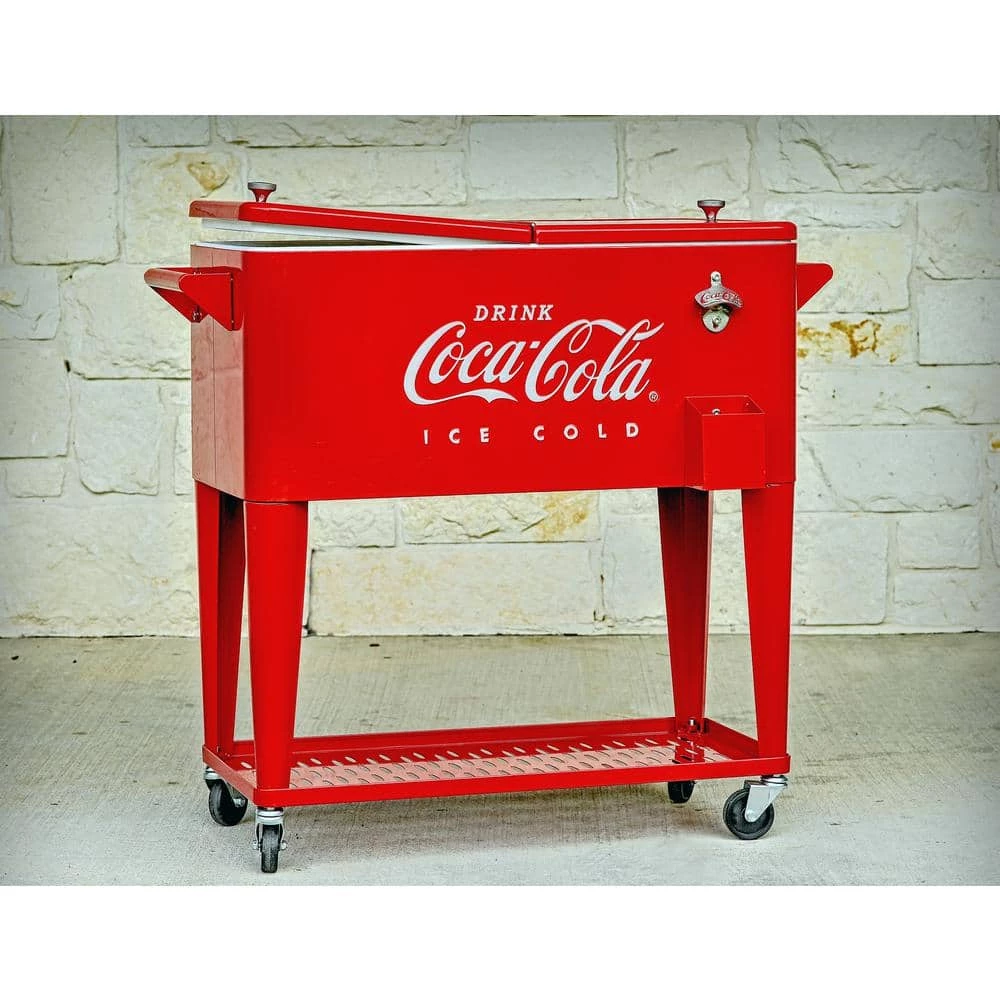 80 Qt Embossed Metal Coca-Cola Cooler with Tray by Leigh Country - Image 4