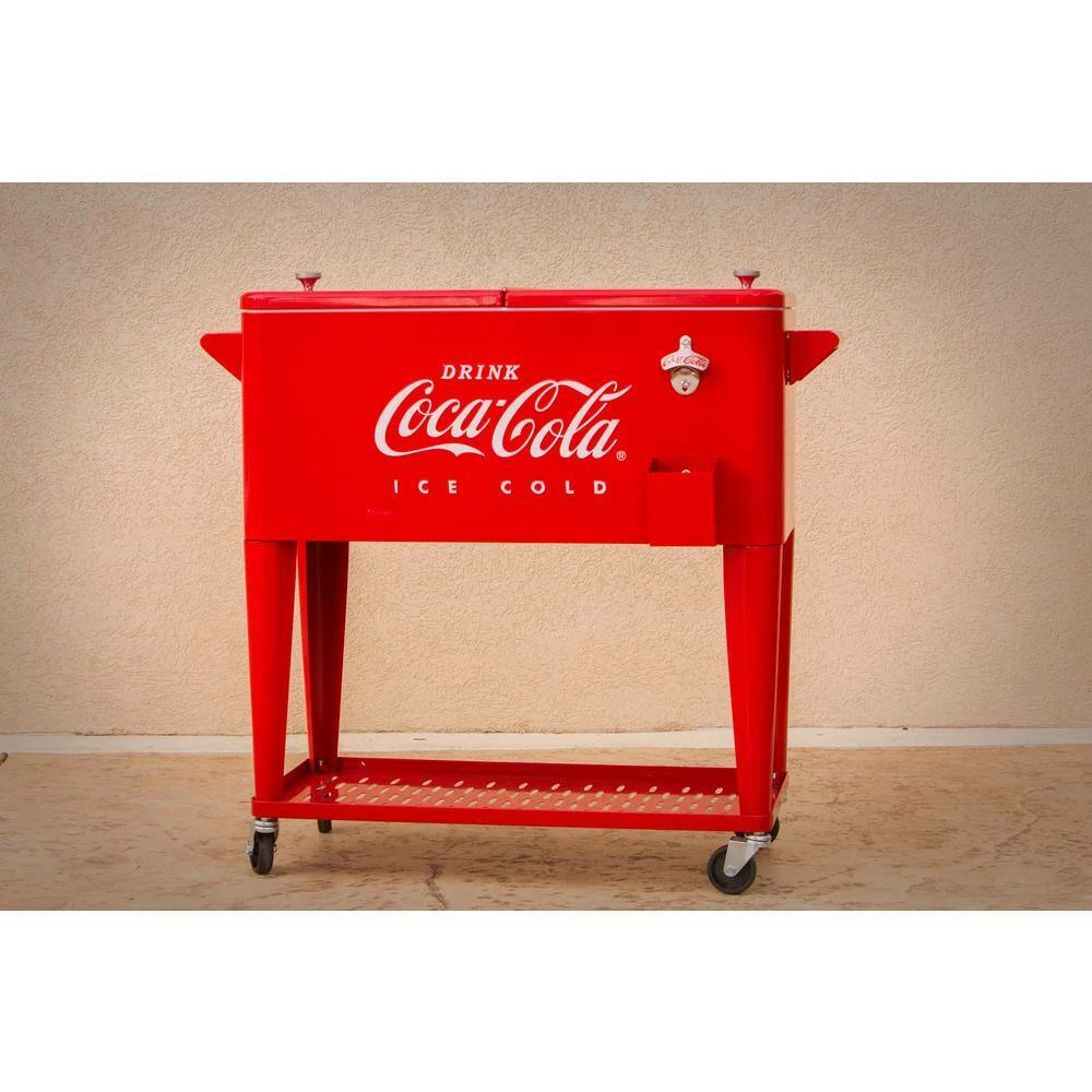 80 Qt Embossed Metal Coca-Cola Cooler with Tray by Leigh Country - Image 3