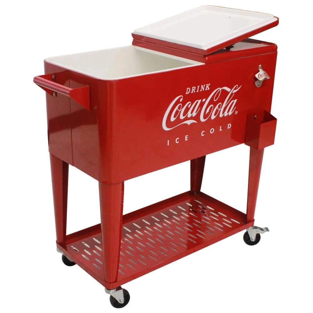 80 Qt Embossed Metal Coca-Cola Cooler with Tray by Leigh Country - Image 2