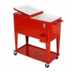 80 qt. Stainless Steel Outdoor Patio Rolling Cooler in Red, Ice Chest Cart with Bottom Shelf by Kahomvis