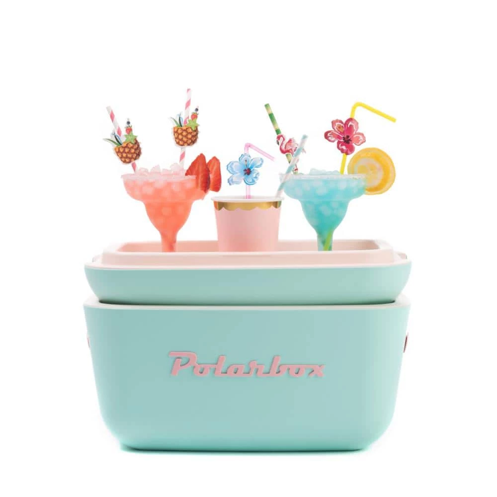 21 Qt. Classic Retro Vintage Style Cooler with Leather Strap in Cyan - Baby Rose by Polarbox - Image 3