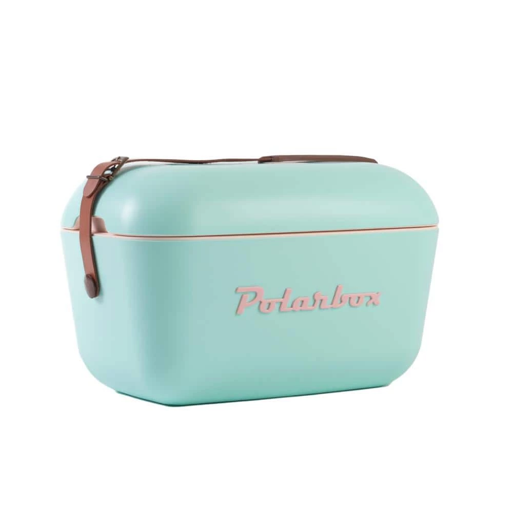 21 Qt. Classic Retro Vintage Style Cooler with Leather Strap in Cyan - Baby Rose by Polarbox