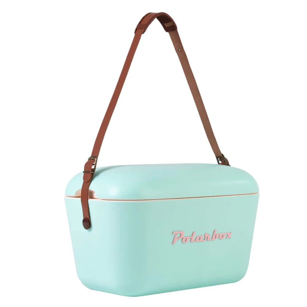 21 Qt. Classic Retro Vintage Style Cooler with Leather Strap in Cyan - Baby Rose by Polarbox - Image 2
