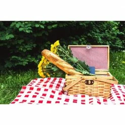 12.5 in. x 7.5 in. x 7.5 in. Picnic Basket Gingham Lined with Folding Handles by Vintiquewise