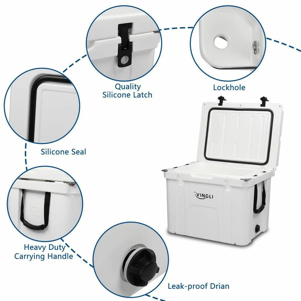 55 qt. Camping Cooler Outdoor Heavy Duty Rotomolded Cooler, Hard Cooler Ice Chest for Hiking, Fishing, Picnic by VINGLI - Image 4