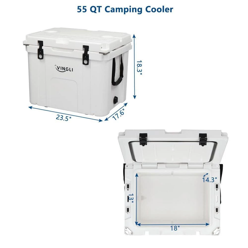 55 qt. Camping Cooler Outdoor Heavy Duty Rotomolded Cooler, Hard Cooler Ice Chest for Hiking, Fishing, Picnic by VINGLI - Image 7