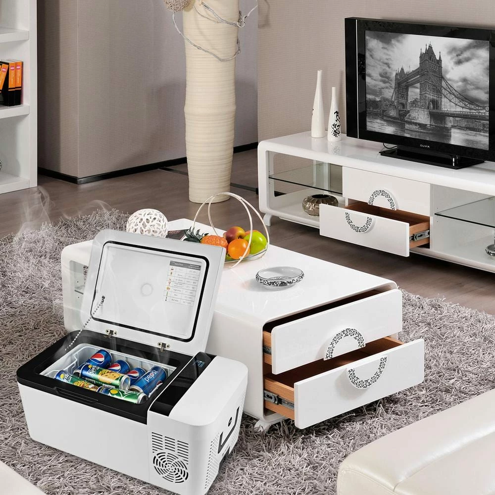 16 Quart Portable Car Refrigerator Mini Cooler/Freezer Compressor Camping in White by Costway - Image 4