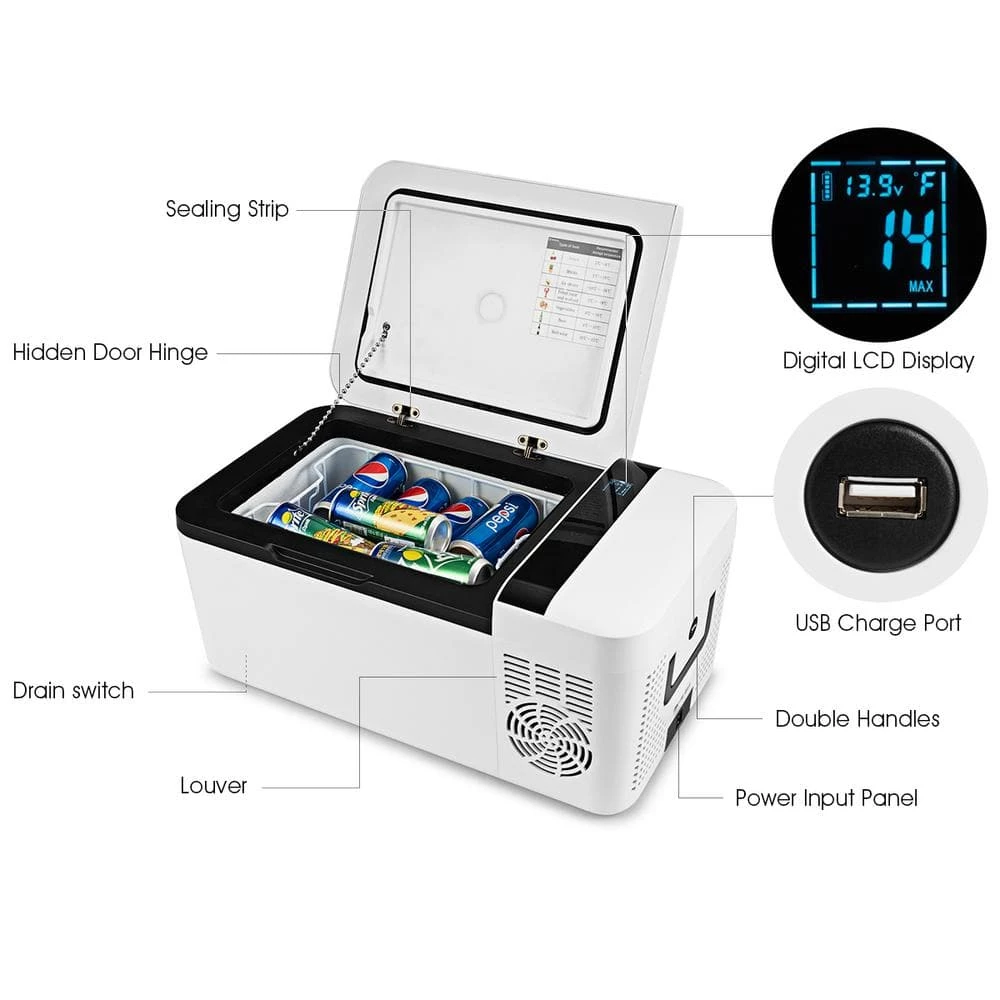 16 Quart Portable Car Refrigerator Mini Cooler/Freezer Compressor Camping in White by Costway - Image 8