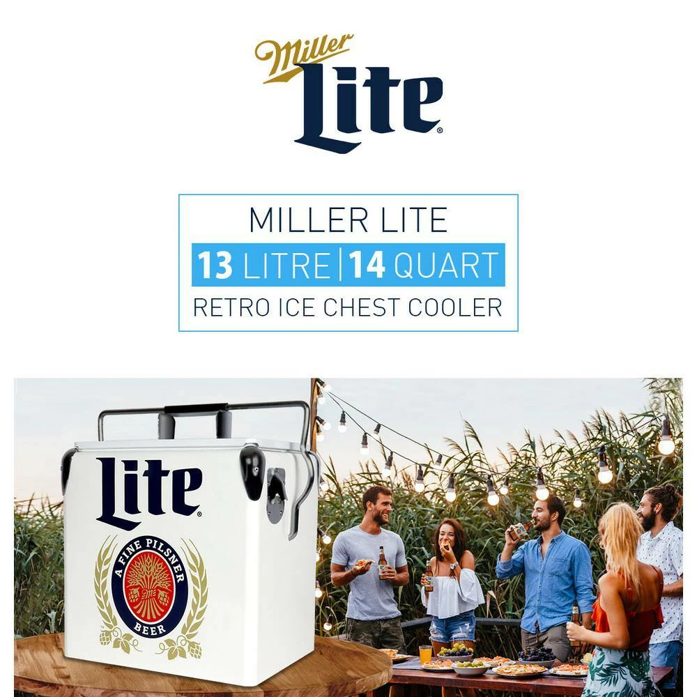 Miller Lite Retro Ice Chest Beverage Cooler with Bottle Opener 13L (14 qt.) 18 Can, White and Blue by Koolatron - Image 5