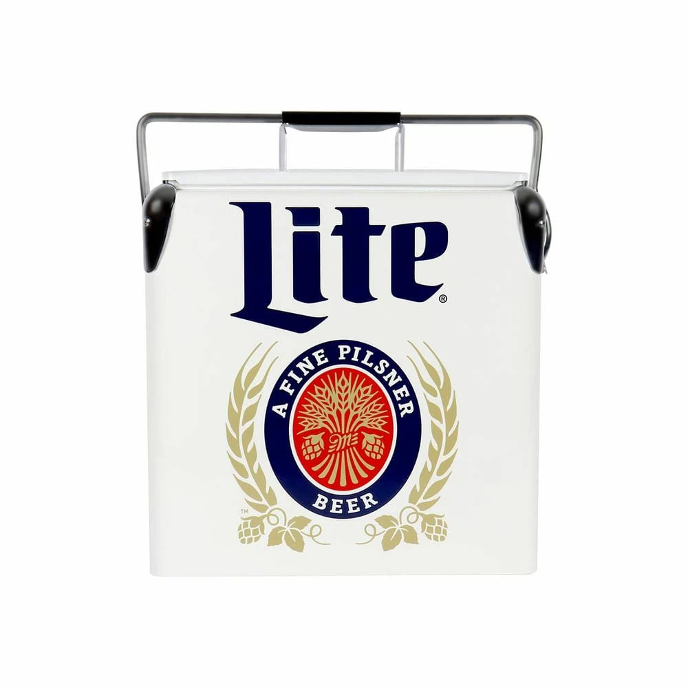 Miller Lite Retro Ice Chest Beverage Cooler with Bottle Opener 13L (14 qt.) 18 Can, White and Blue by Koolatron