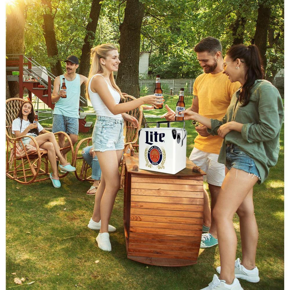 Miller Lite Retro Ice Chest Beverage Cooler with Bottle Opener 13L (14 qt.) 18 Can, White and Blue by Koolatron - Image 9