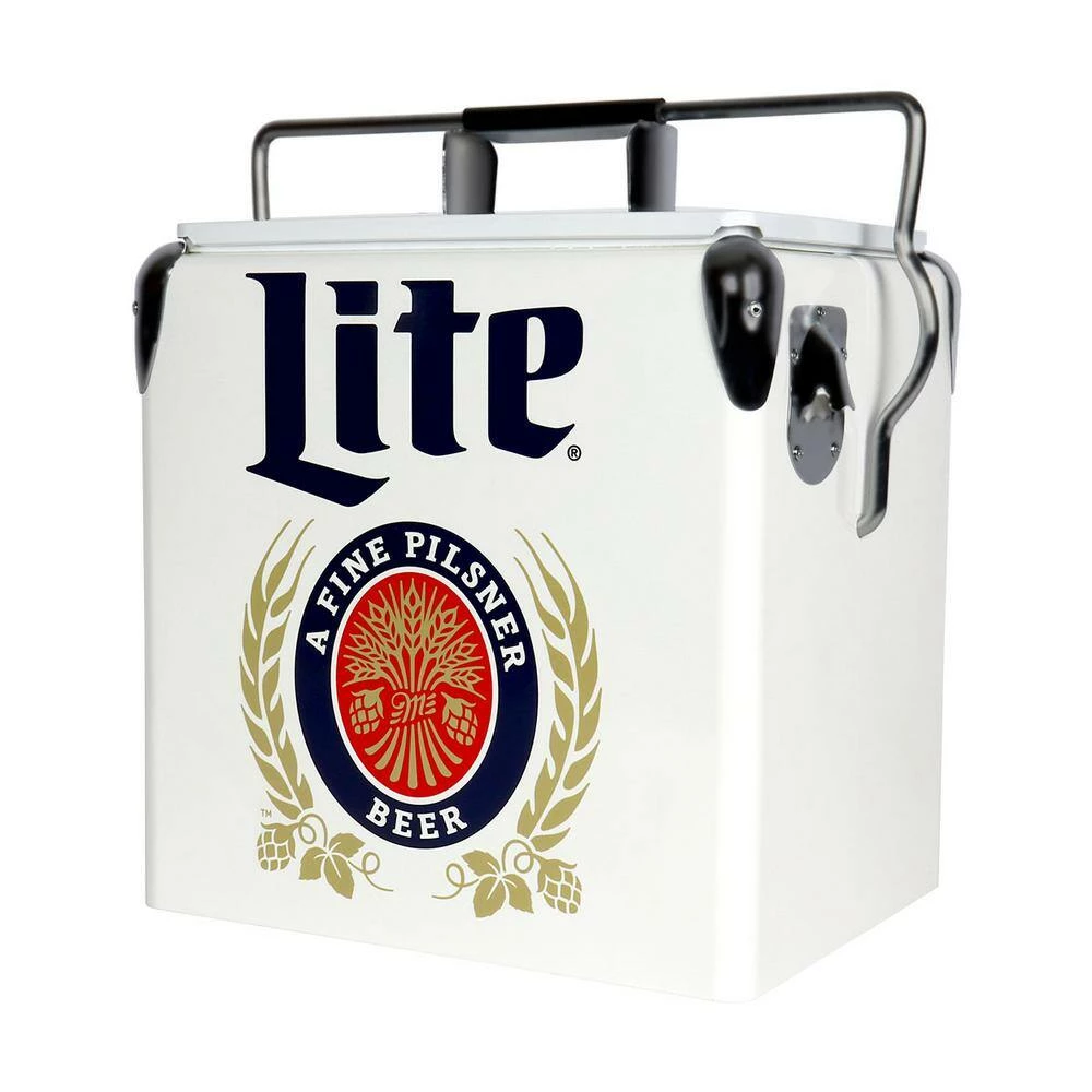 Miller Lite Retro Ice Chest Beverage Cooler with Bottle Opener 13L (14 qt.) 18 Can, White and Blue by Koolatron - Image 4