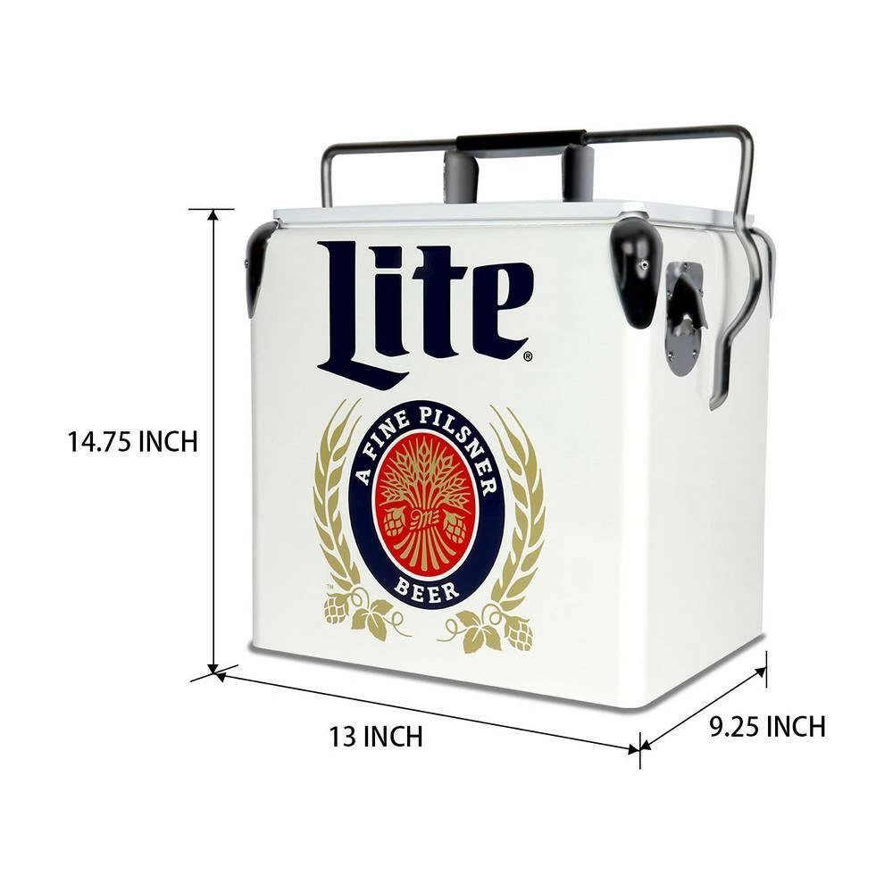 Miller Lite Retro Ice Chest Beverage Cooler with Bottle Opener 13L (14 qt.) 18 Can, White and Blue by Koolatron - Image 8