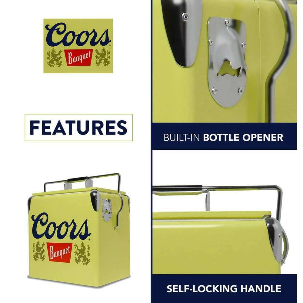 Coors Banquet Retro Ice Chest Beverage Cooler with Bottle Opener 13L (14 qt.) 18 Can, Yellow and Silver by Koolatron - Image 6