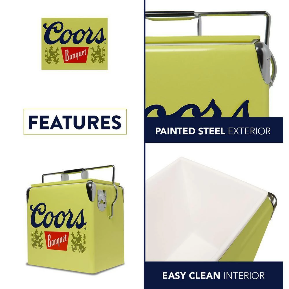 Coors Banquet Retro Ice Chest Beverage Cooler with Bottle Opener 13L (14 qt.) 18 Can, Yellow and Silver by Koolatron - Image 7