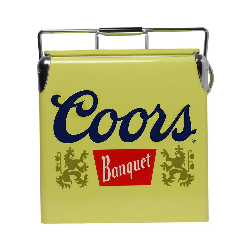 Coors Banquet Retro Ice Chest Beverage Cooler with Bottle Opener 13L (14 qt.) 18 Can, Yellow and Silver by Koolatron
