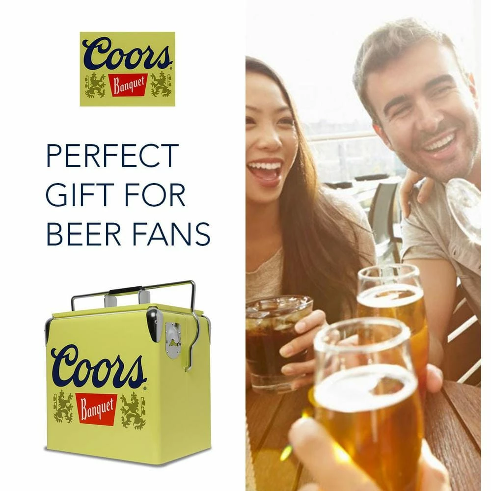 Coors Banquet Retro Ice Chest Beverage Cooler with Bottle Opener 13L (14 qt.) 18 Can, Yellow and Silver by Koolatron - Image 3