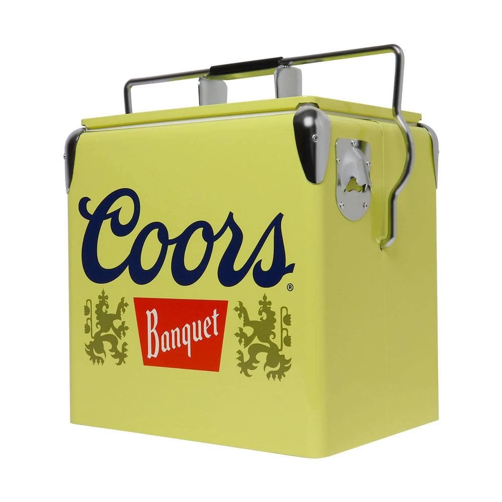 Coors Banquet Retro Ice Chest Beverage Cooler with Bottle Opener 13L (14 qt.) 18 Can, Yellow and Silver by Koolatron - Image 4