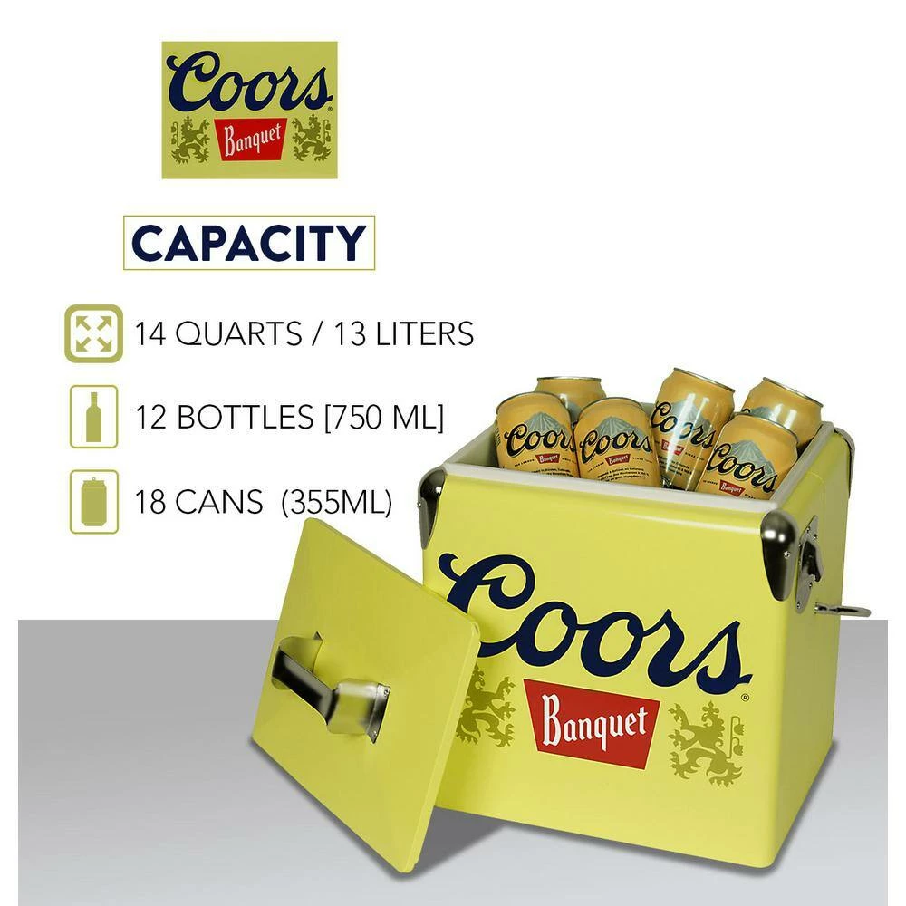 Coors Banquet Retro Ice Chest Beverage Cooler with Bottle Opener 13L (14 qt.) 18 Can, Yellow and Silver by Koolatron - Image 8